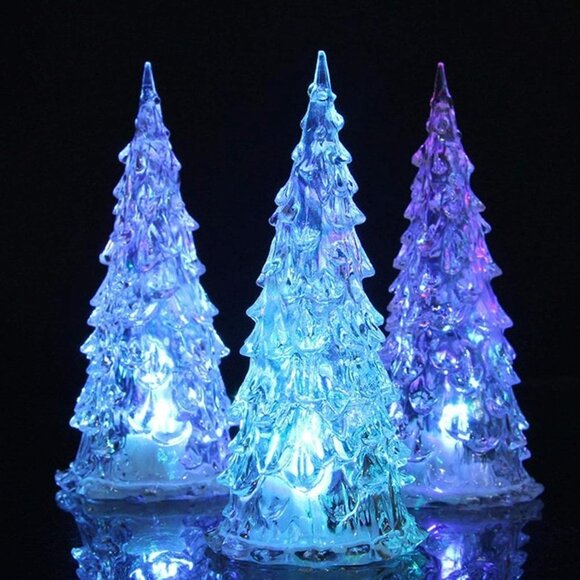 New 3 Pack Acrylic Christmas Tree Lamp, Enchanted Light Up 7 Colors Lights - Picture 1 of 9